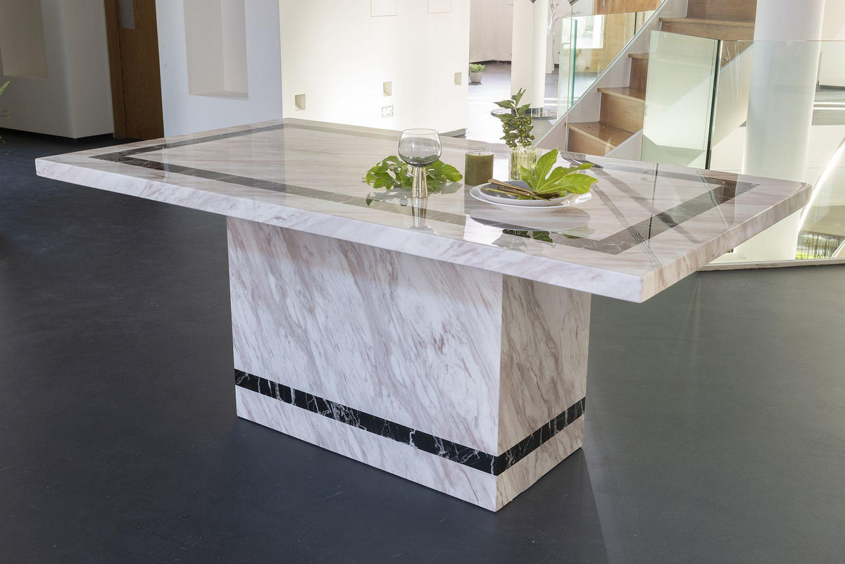 Arzano Cream Engineered Marble Rectangular Dining Table 160cm