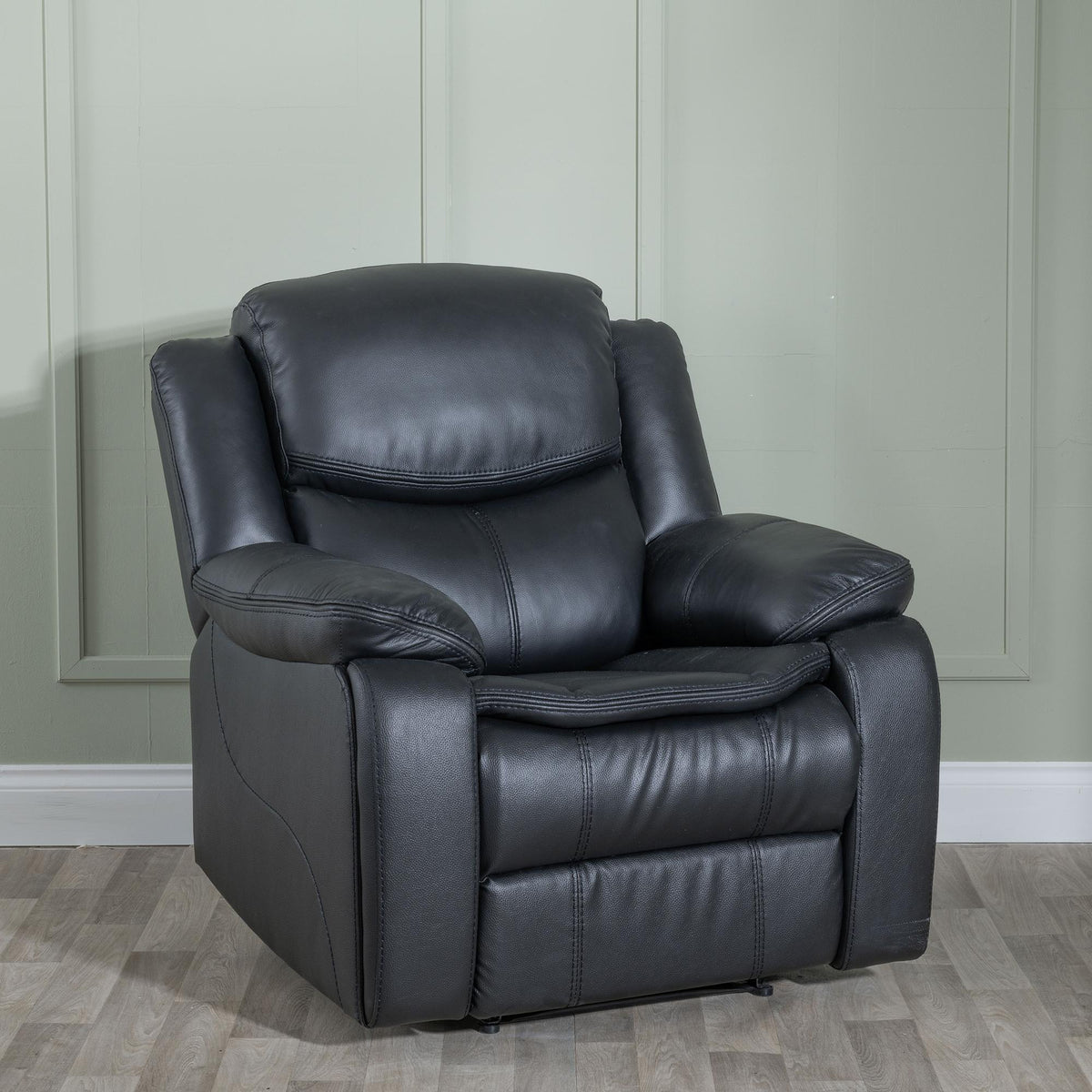 Onyx Black Leather Manual Recliner Sofa