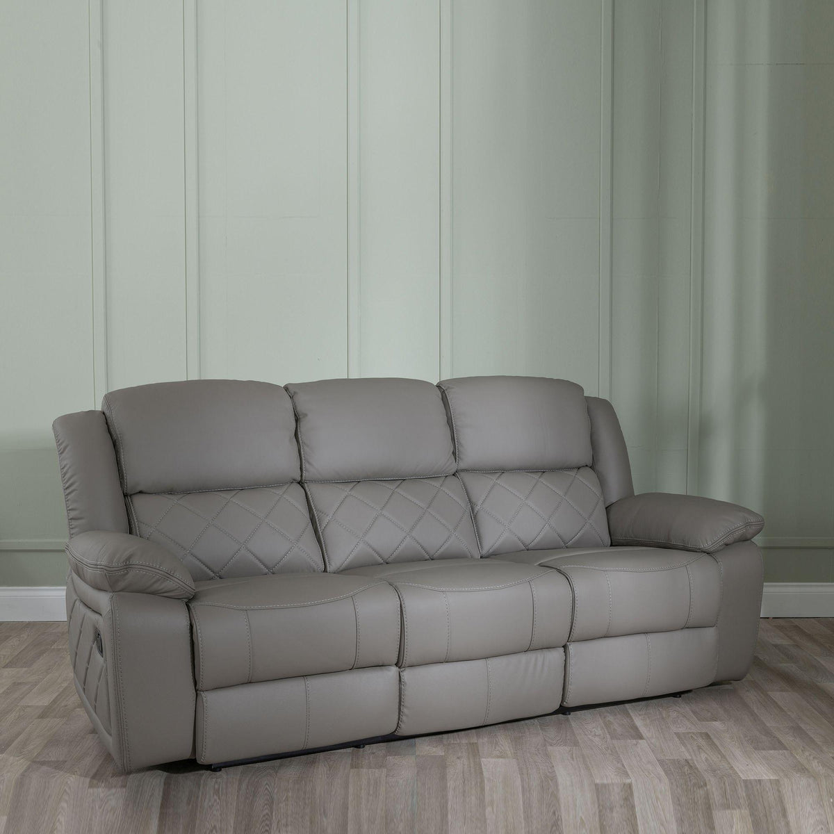Declo Grey Leather Manual Recliner Sofa