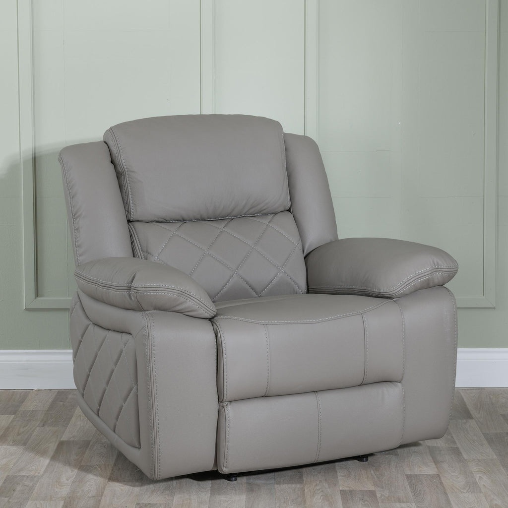Declo Grey Leather Manual Recliner Sofa