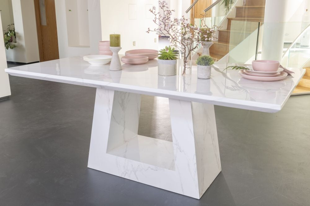 Rio White Engineered Marble Dining Table 180cm