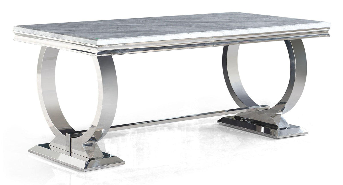 Welby Grey Engineered Marble and Stainless Steel Dining Table 180cm