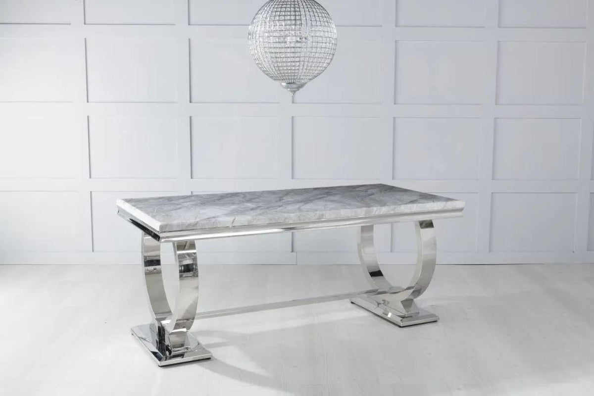 Welby Grey Engineered Marble and Stainless Steel Dining Table 180cm