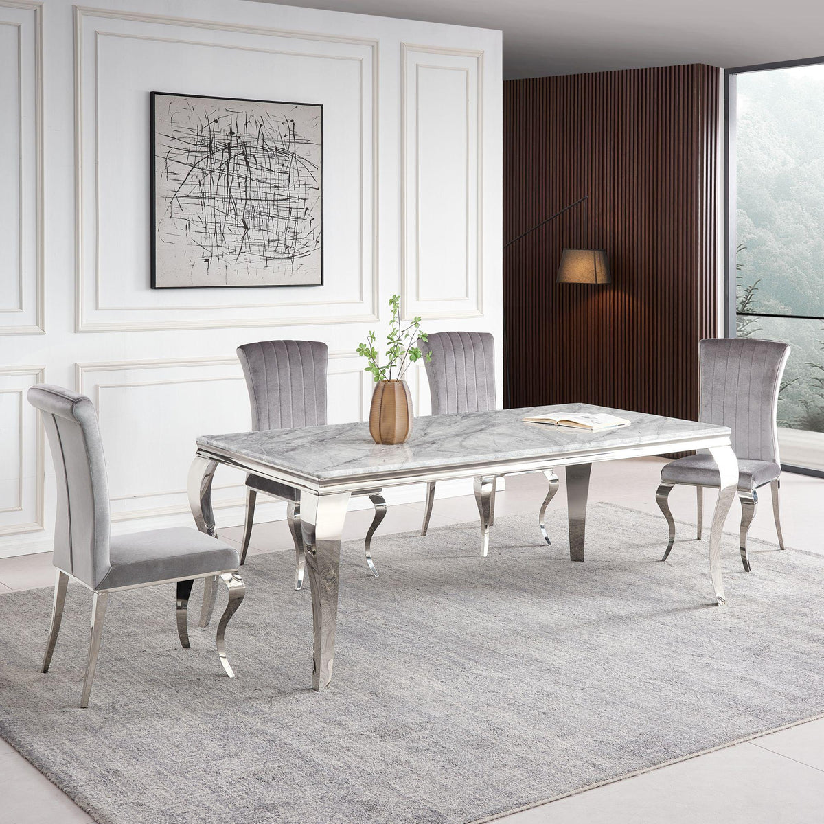 Merida Grey Marble Effect and Chrome Dining Table 150cm