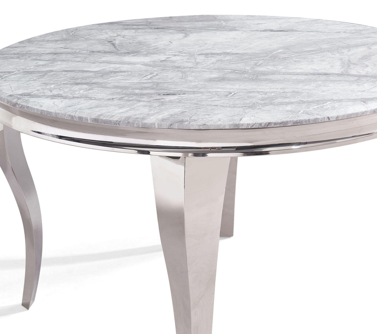 Merida Grey Marble Effect and Chrome Round Dining Table 120cm