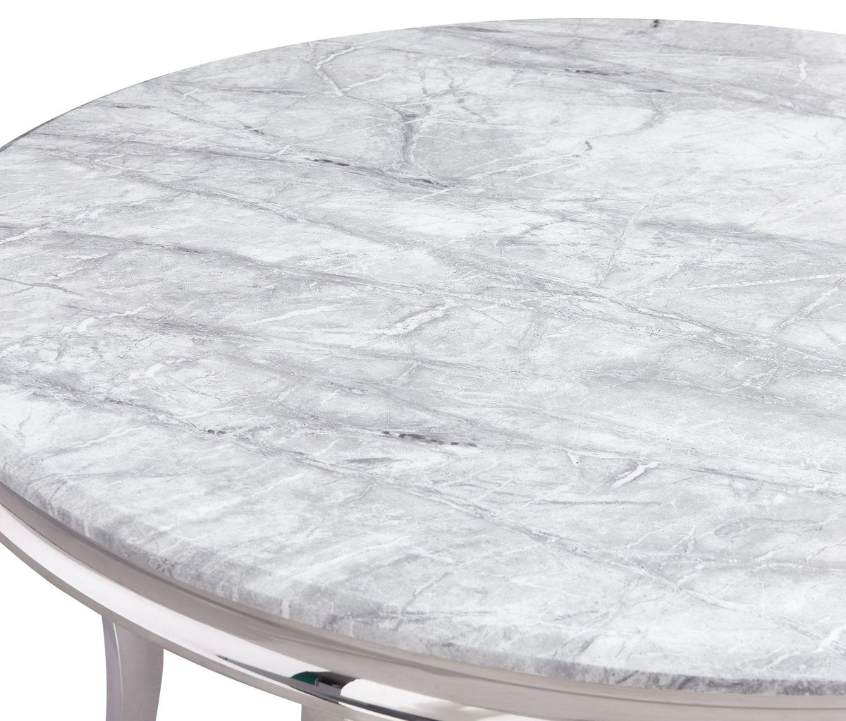 Merida Grey Marble Effect and Chrome Round Dining Table 120cm