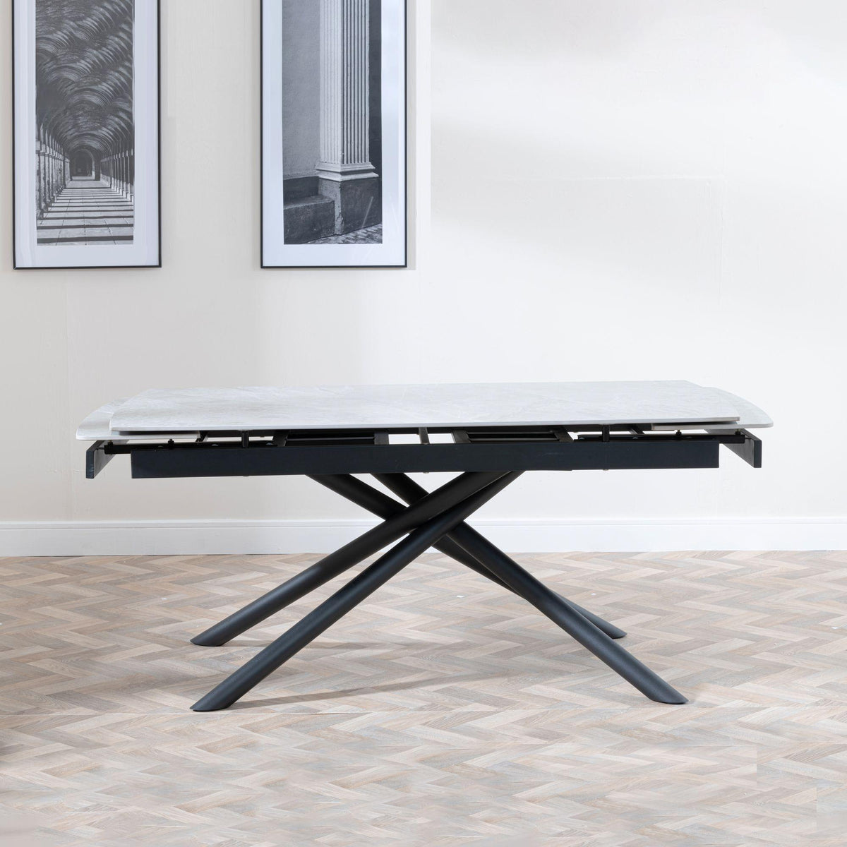 Flavia White Sintered Stone Extending Dining Table 160cm-220cm