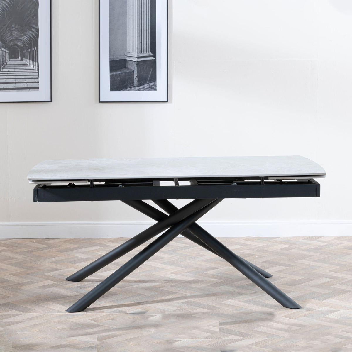 Flavia White Sintered Stone Extending Dining Table 160cm-220cm