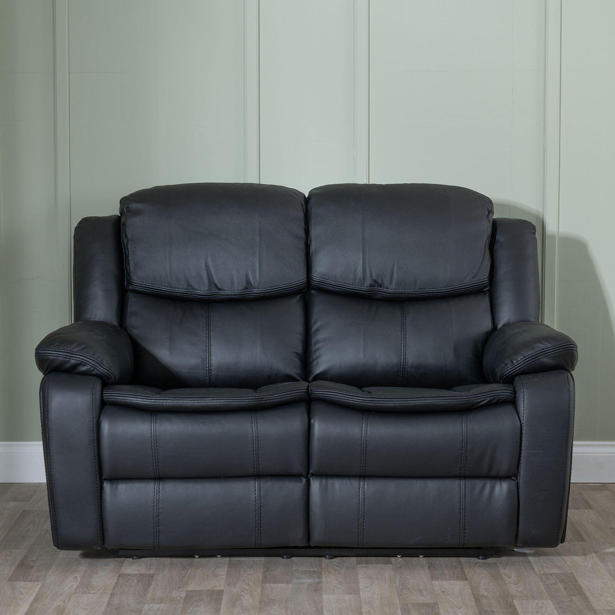 Onyx Black Leather Manual Recliner Sofa