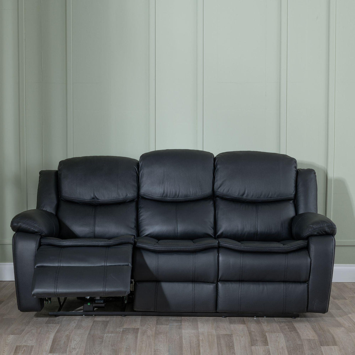 Onyx Black Leather Manual Recliner Sofa