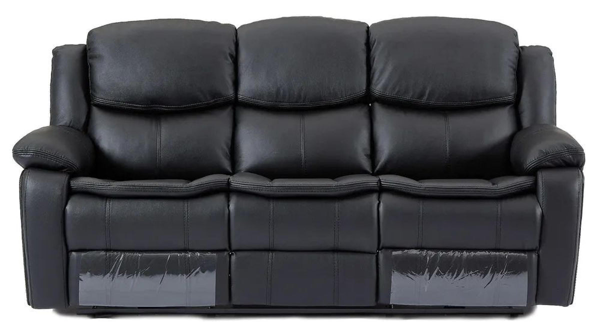 Onyx Black Leather Manual Recliner Sofa