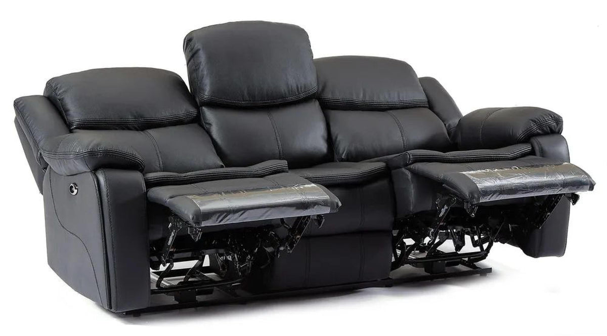 Onyx Black Leather Manual Recliner Sofa