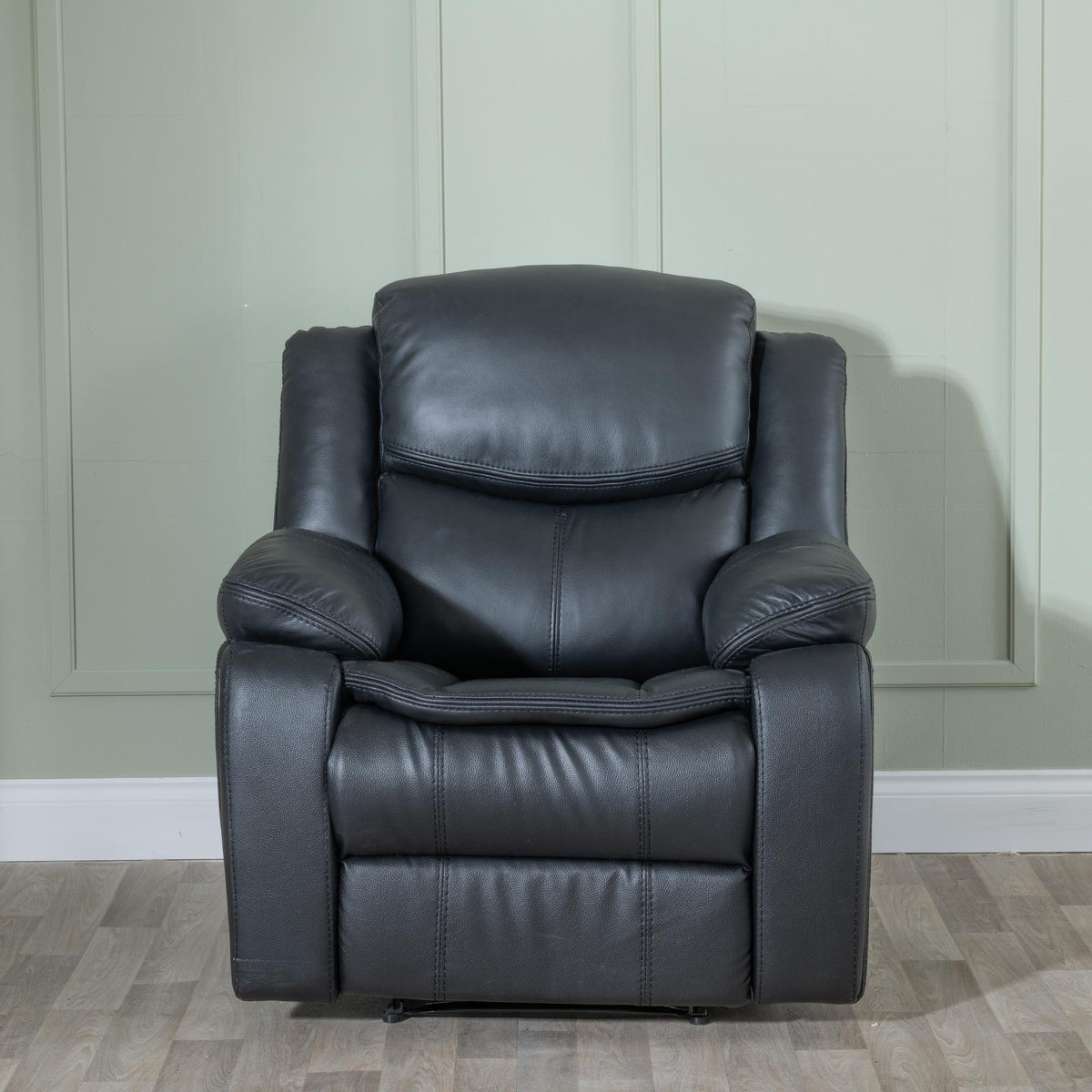 Onyx Black Leather Manual Recliner Sofa