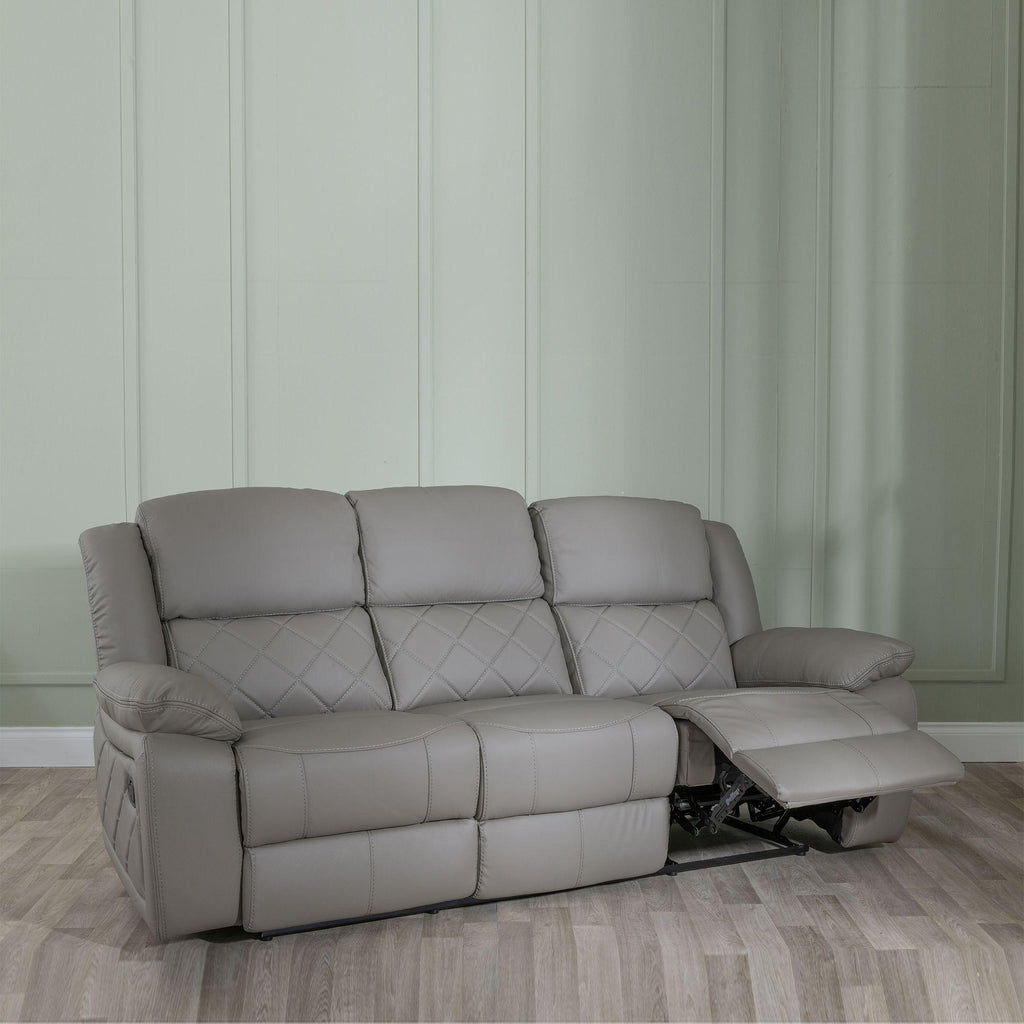 Declo Grey Leather Manual Recliner Sofa