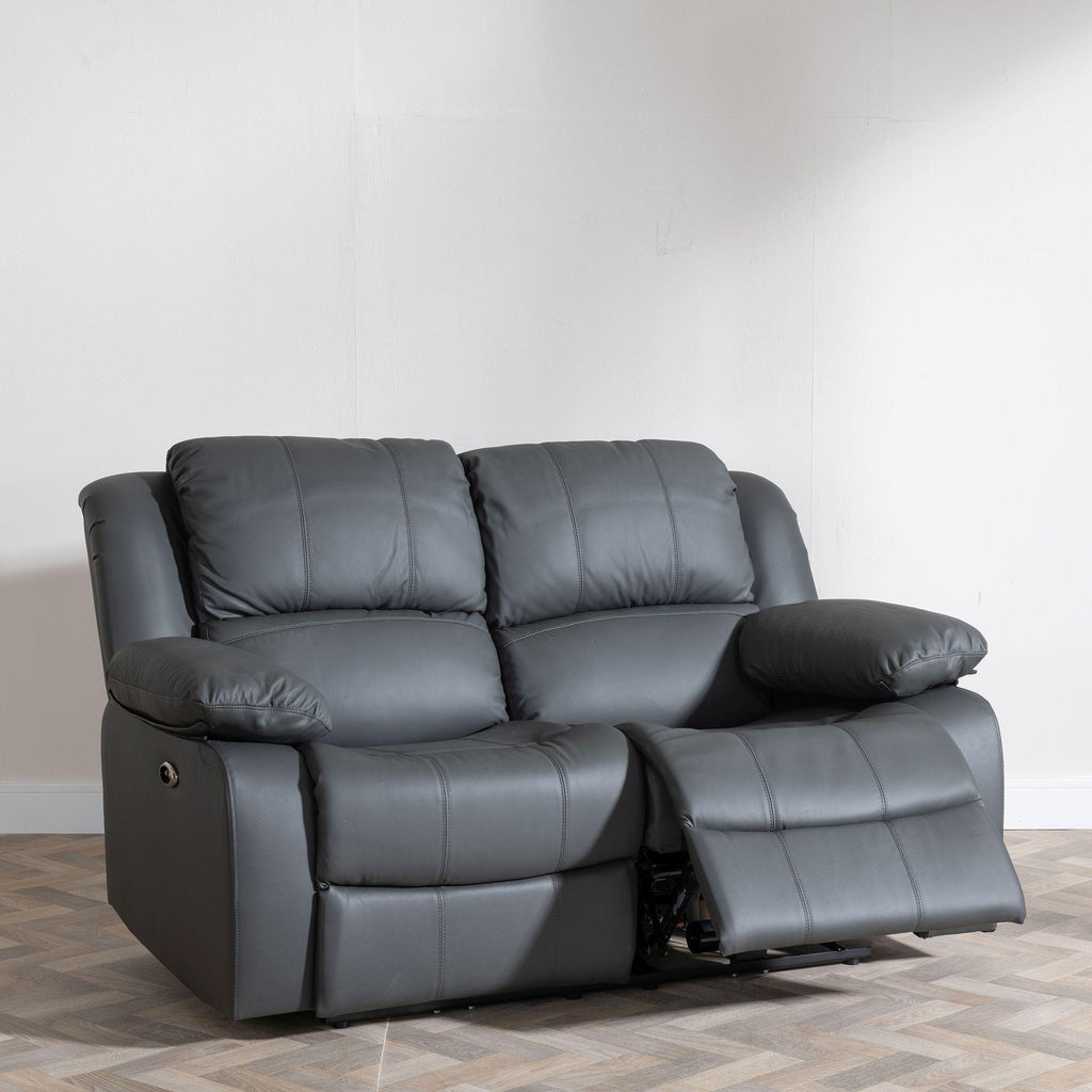 Helena Grey Leather Manual Recliner Sofa