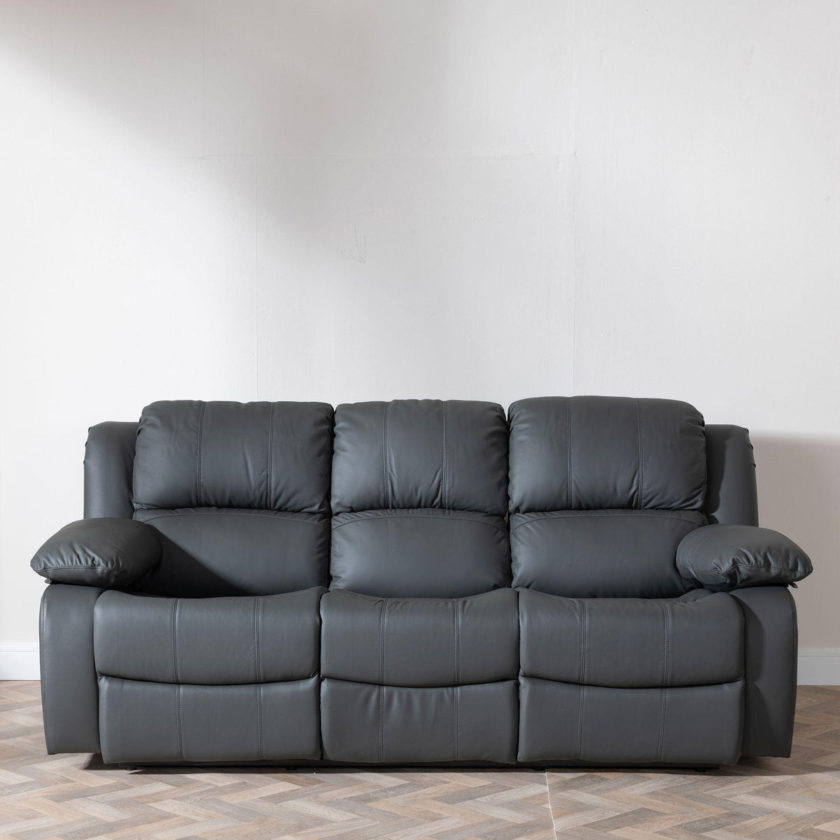 Helena Grey Leather Manual Recliner Sofa