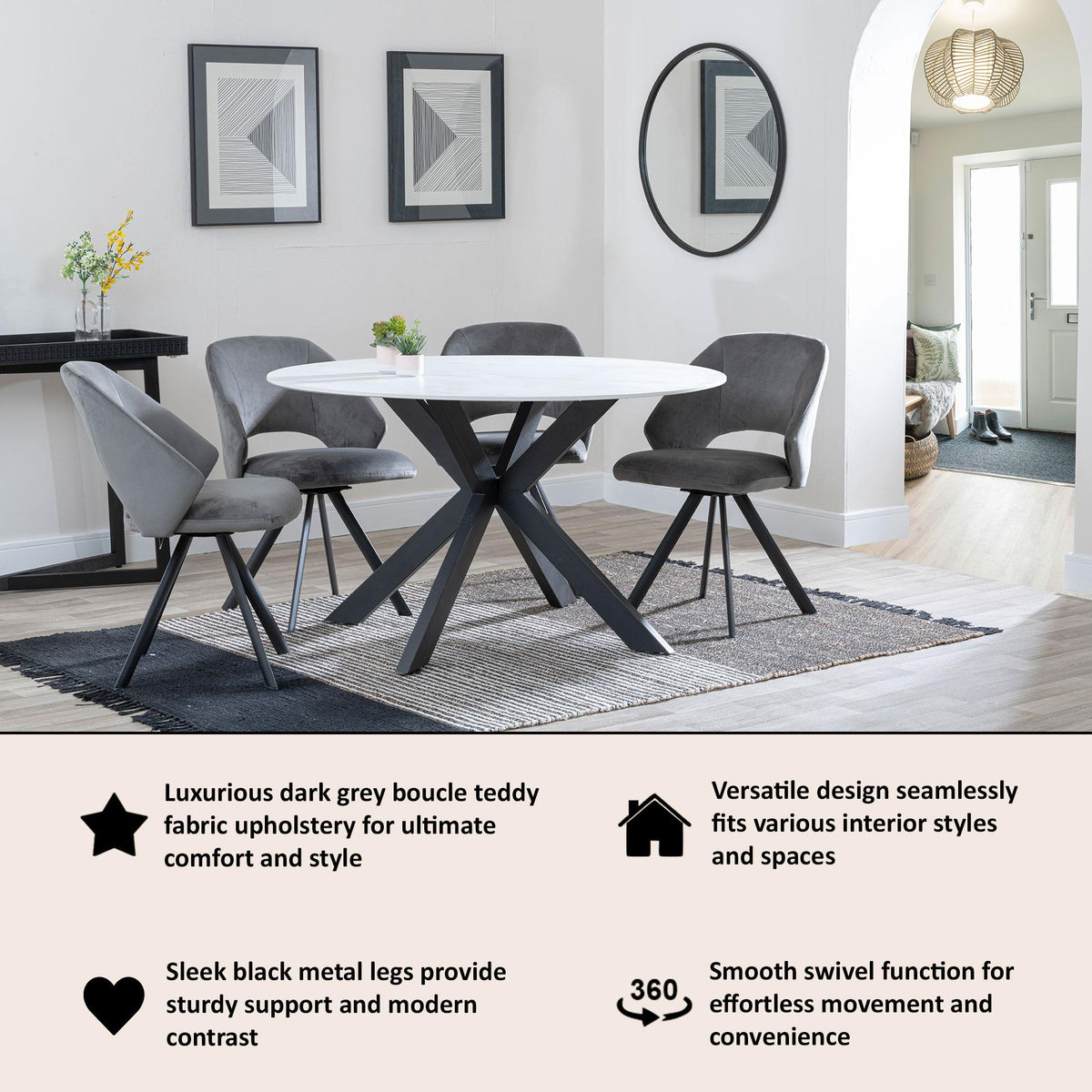 Florentine Fabric Swivel Dining Chair