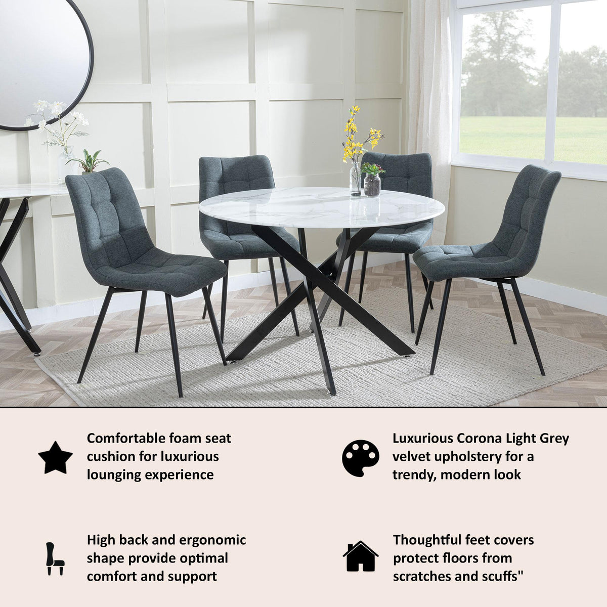 Soleil Fabric Dining Chair with Black Metal Legs