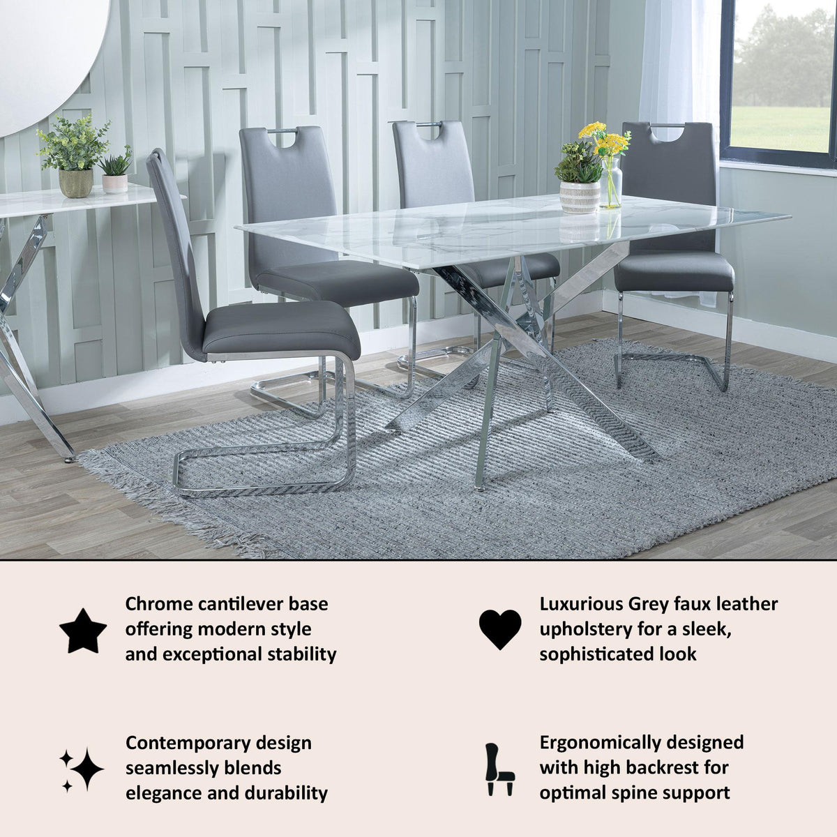 Riviera Chrome Cantilever Faux Leather Dining Chair