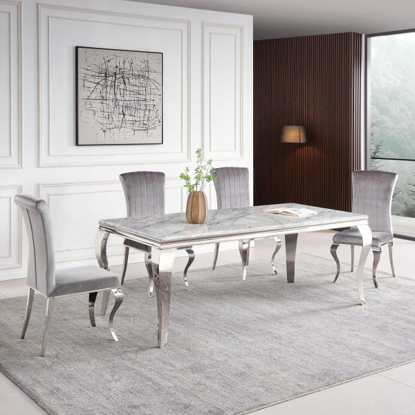 Merida Extra Large Grey Marble Effect and Chrome Dining Table 200cm
