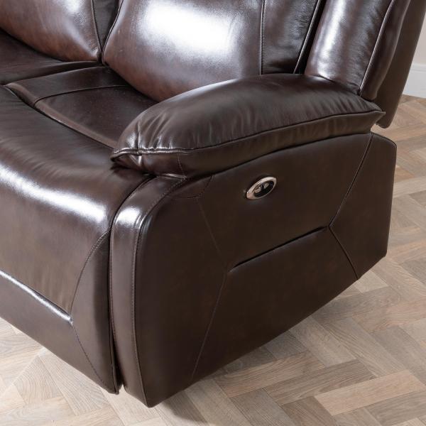 Adell Dark Brown Leather Electric Recliner Sofa