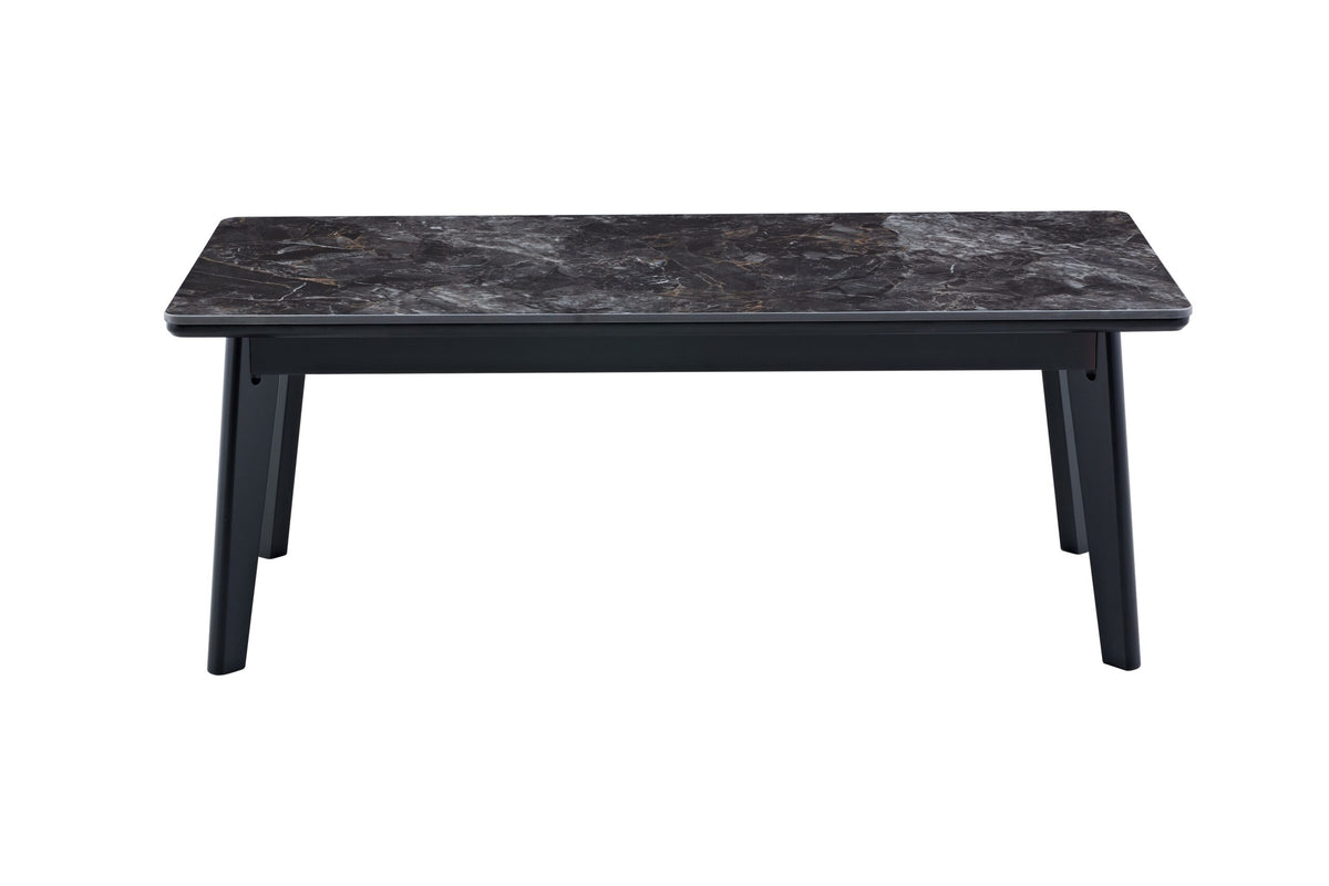 Arizona Black Ceramic Marble-Effect Coffee Table with black legs - side view