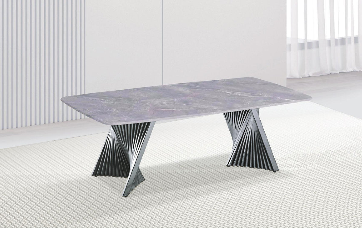 Spiral Grey Sintered Stone Coffee Table with twin twisted chrome pedestal base