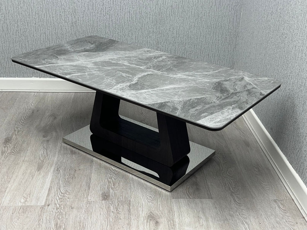 Zermatt Ceramic Grey Marble-Effect Coffee Table - angle view