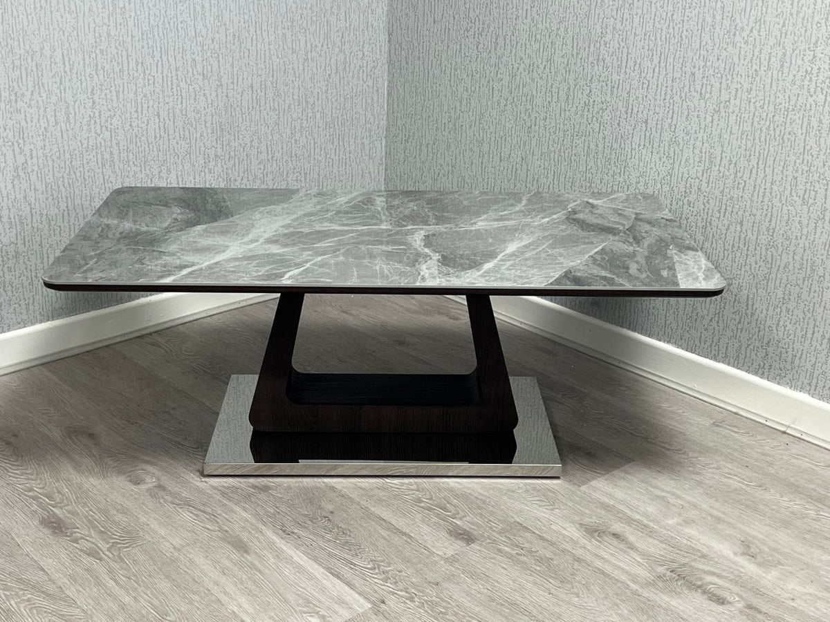 Zermatt Ceramic Grey Marble-Effect Coffee Table - side view