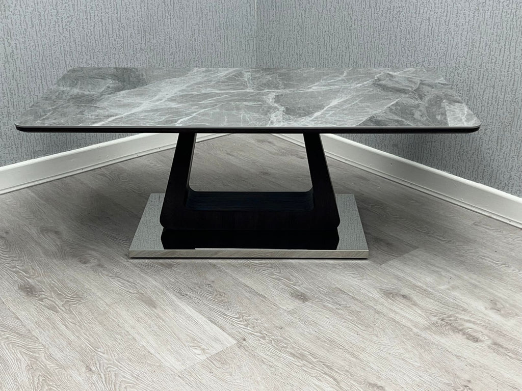 Zermatt Ceramic Grey Marble-Effect Coffee Table - top view