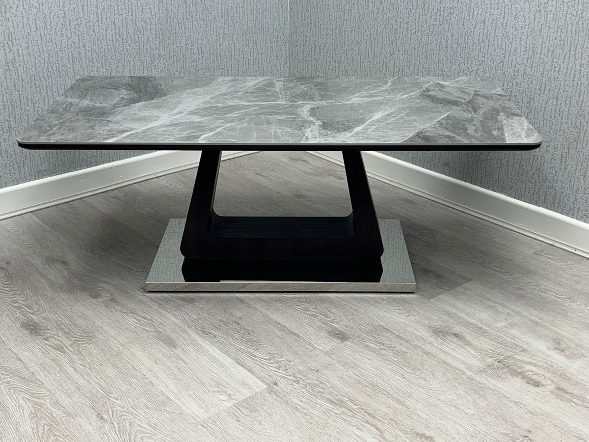 Zermatt Ceramic Grey Marble-Effect Coffee Table - top view