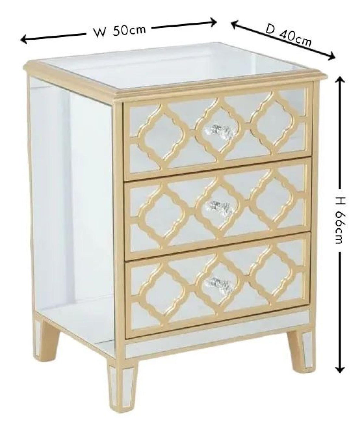 Aurelia Mirrored Gold Trim 3 Drawer Bedside Cabinet