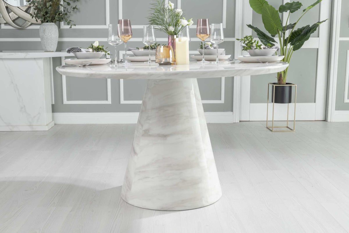 Cannes White Engineered Marble Round Dining Table 130cm