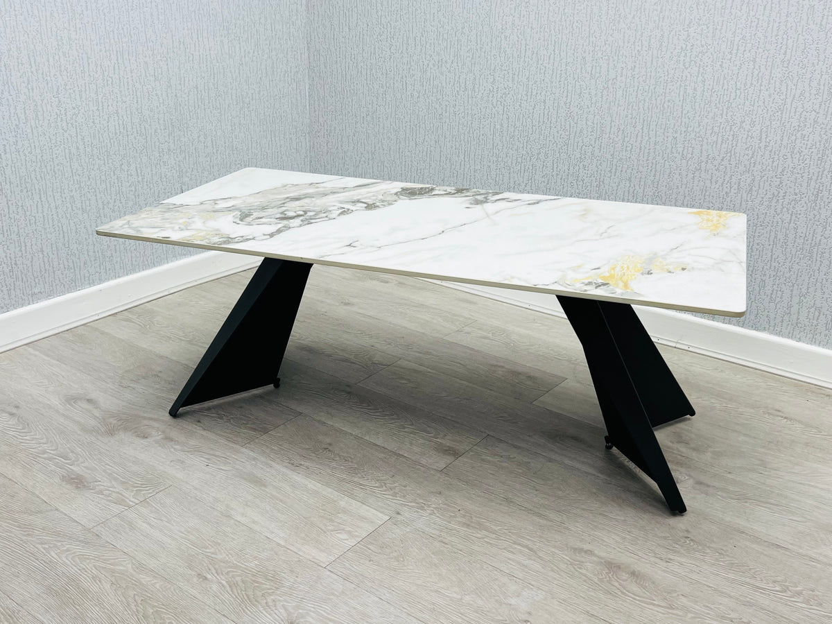 Chicago Cream Ceramic Marble-Effect Coffee Table - studio shot 1