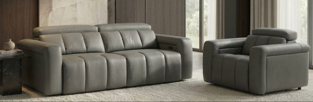 Dallas Grey Leather Power Slider Sofa