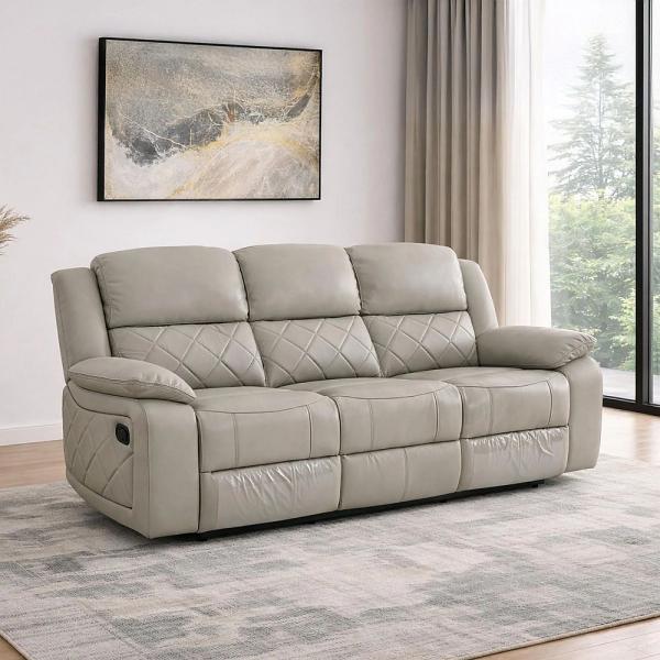 Declo Cream Leather Manual Recliner Sofa