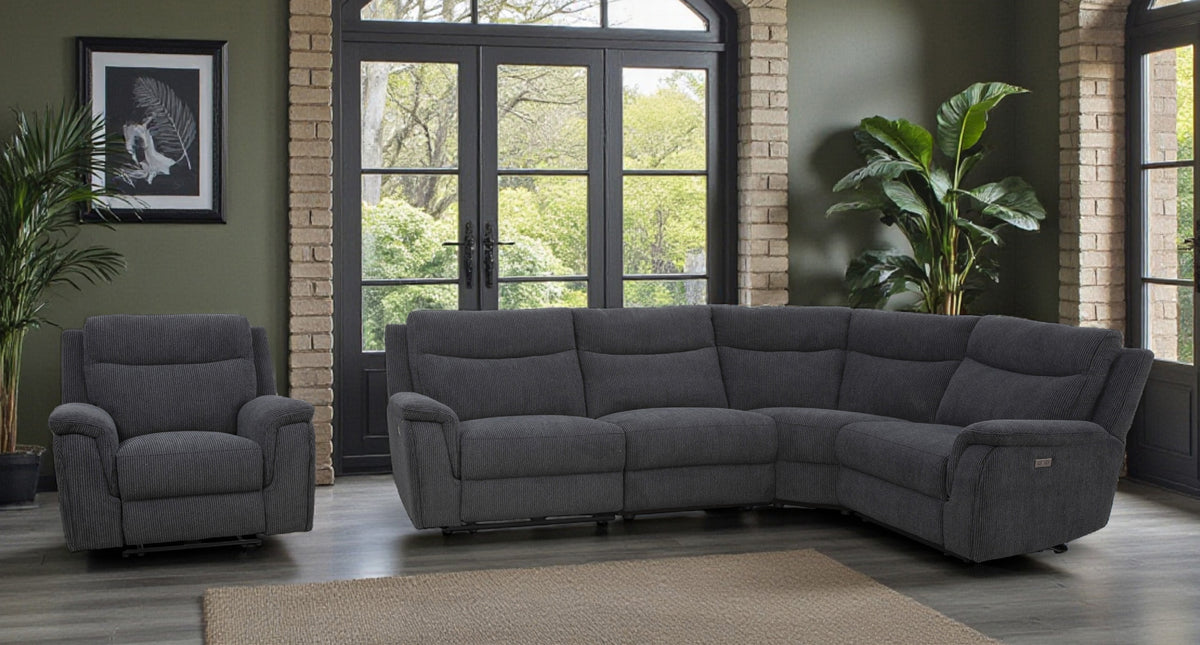 Maverick Midnight Black Fabric Power Recliner 1 Seater
