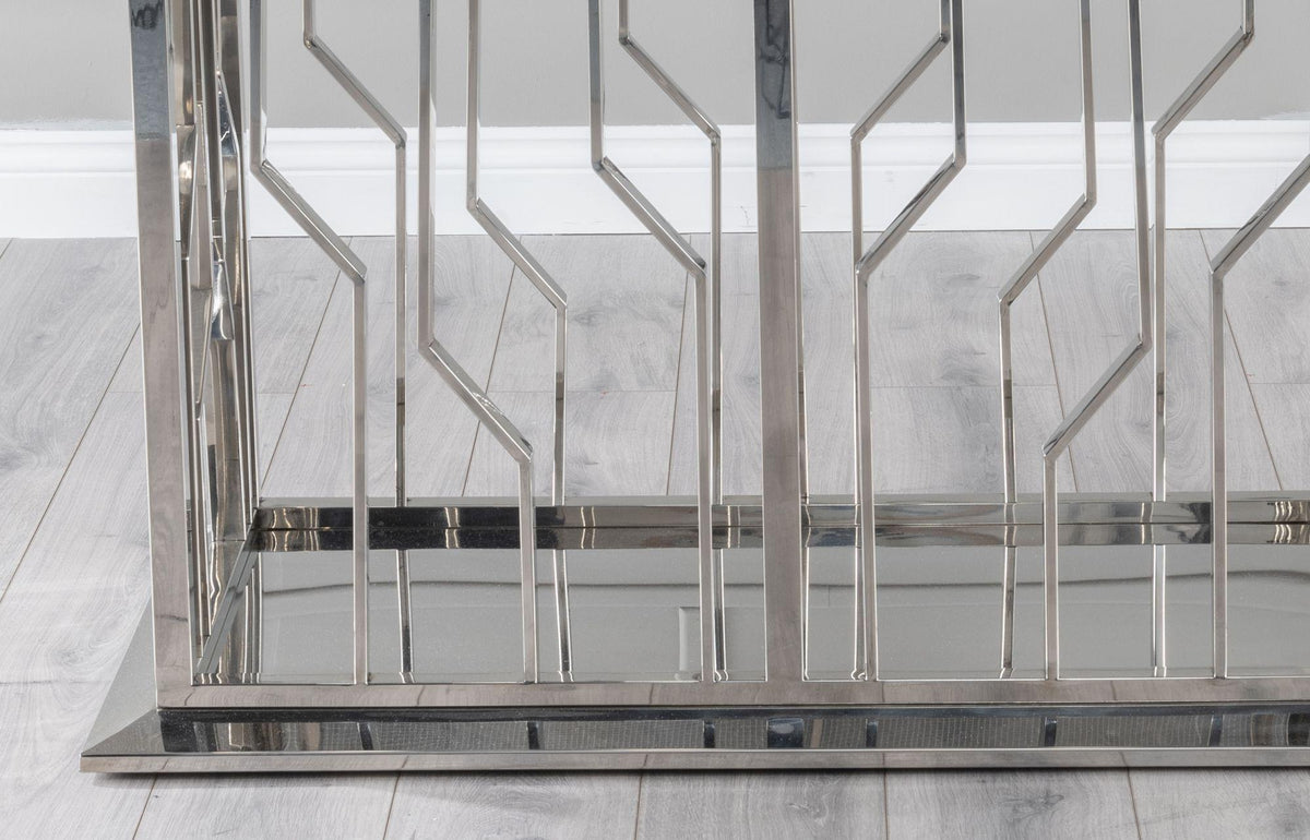 Mercury Grey Chrome Engineered Marble Dining Table 220cm