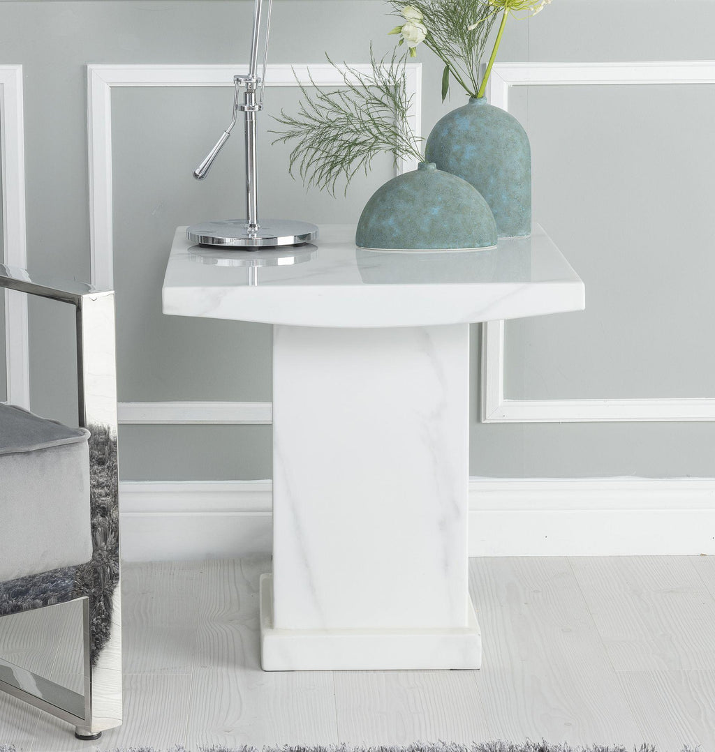 Olympia White Engineered Marble Square Coffee Table