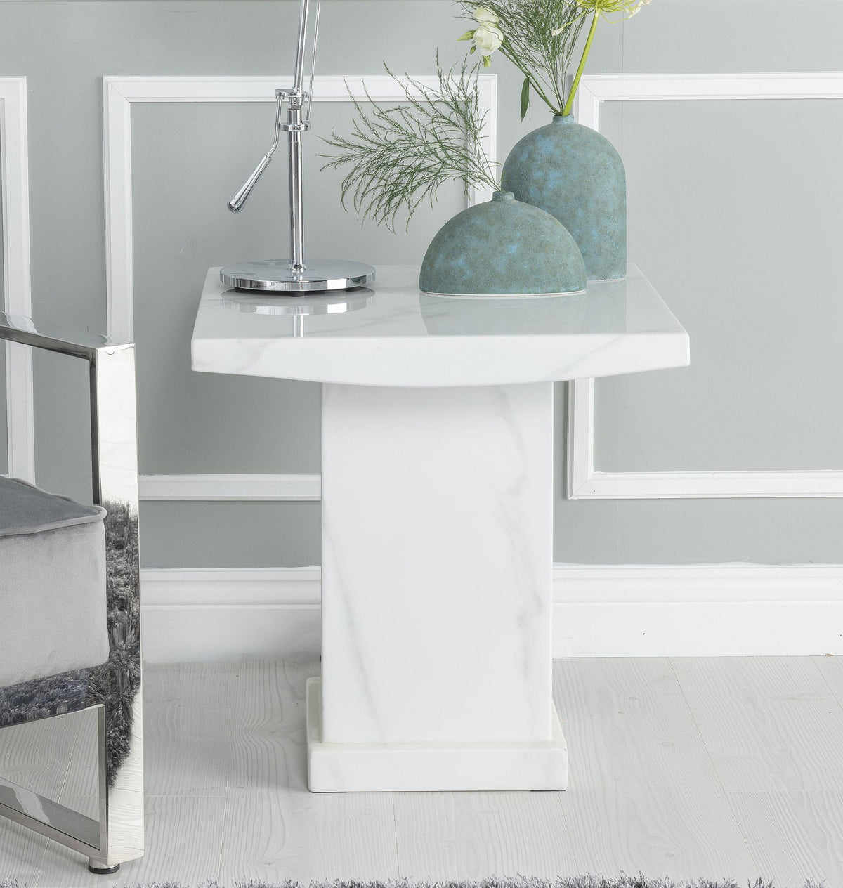 Olympia White Engineered Marble Square Coffee Table