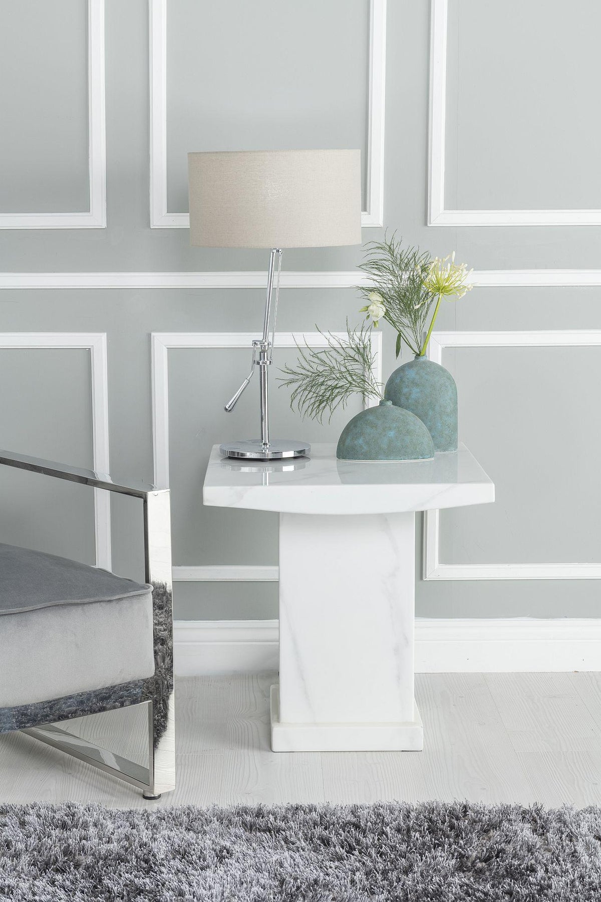 Olympia White Engineered Marble Square End Table