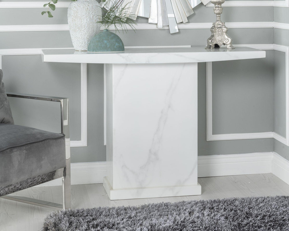 Olympia White Chrome Engineered Marble Console Table