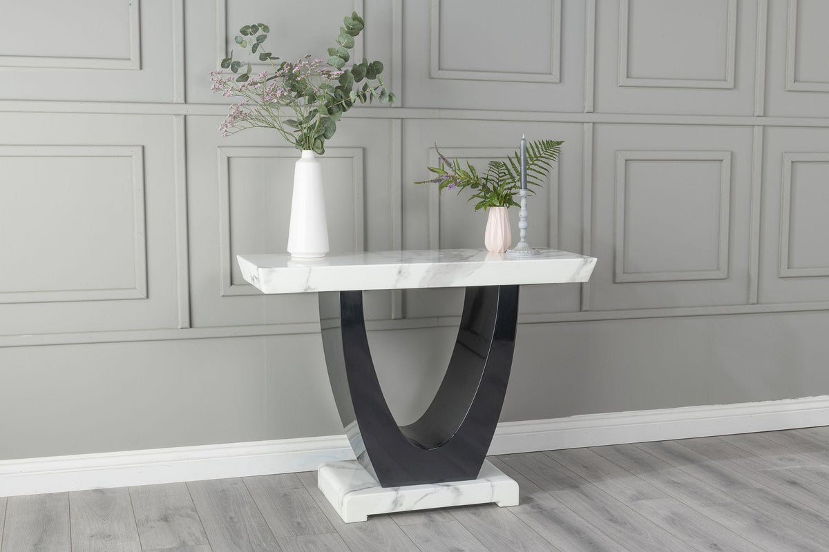 Omega White Black High Gloss Engineered Marble Console Table