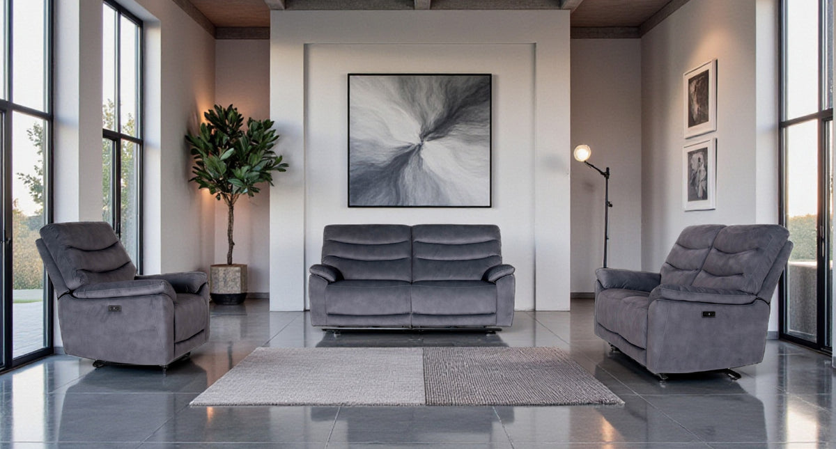 Toledo Midnight Black Fabric Power Recliner Sofa
