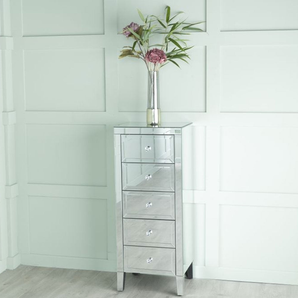 Vasari Mirrored 5 Drawer Narrow Chest