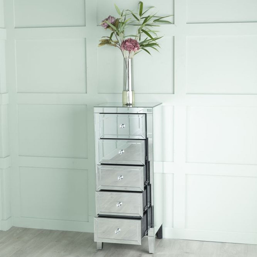 Vasari Mirrored 5 Drawer Narrow Chest