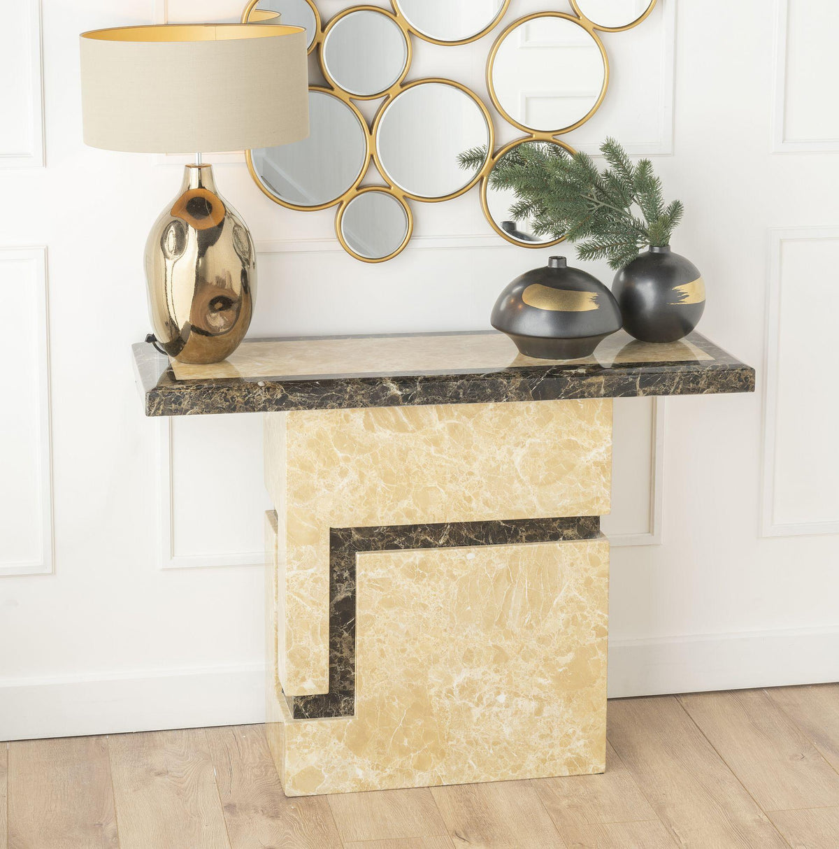 Venus Grey Cream Engineered Marble Console Table