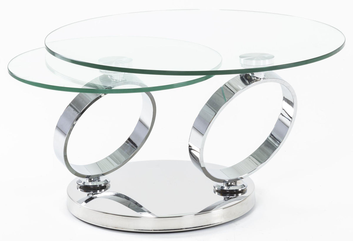 Virgo Clear Glass Chrome Swivel Round Coffee Table